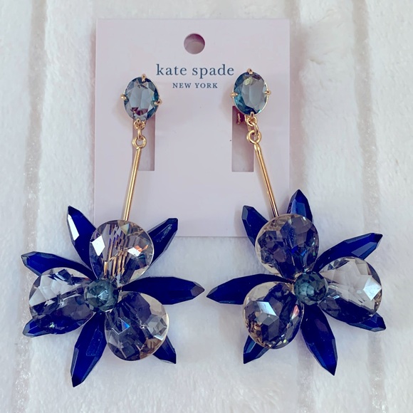 Kate Spade New York Blooming Brilliant Crystal Blue Flower Drop  Earrings - Picture 1 of 8